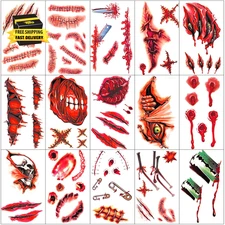 30 Sheets 140+ PCS Halloween Fake Scars Fake Wound Temporary Tattoos, Chucky Zom