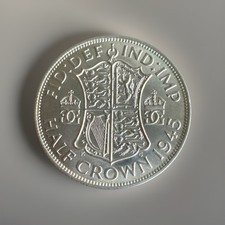 Great Britain 1945 - King George VI 1st Type &frac12; Crown - .500 Silver WWII Era Coin