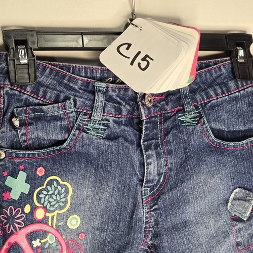Y2K Bobby Jack Angel Monkey Embroidered Peace Denim Jean Shorts Girls Sz. 10 - Picture 11 of 11