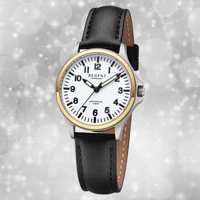 Armbanduhr Leder schwarz Damen Uhr Analog Regent Lederarmband UR2092566