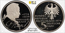 Commemorative 5 Mark Germany (1974-D: Immanuel Kant) PCGS PR67DCAM