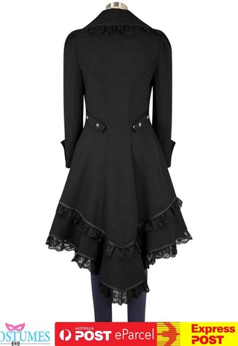 Medieval Women Steampunk Victorian Rockabilly Coat Goth Jacket Tailcoat Costume - Picture 2 of 4