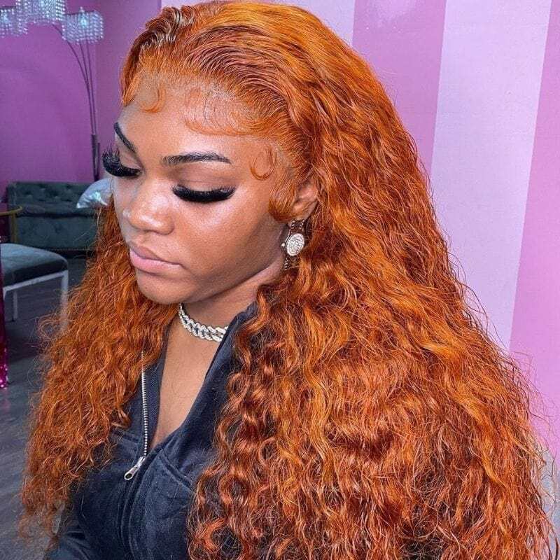 Ginger Orange Lace Front Wig Water Wave Curly 13x4 Human  display picture 2