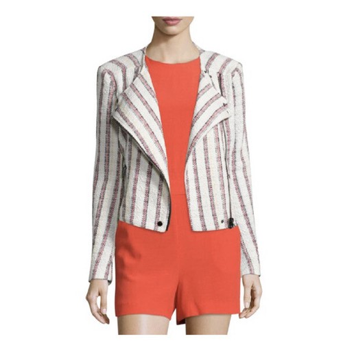 Veronica Beard Jacket Mara Striped Tweed Motorcycle Moto Sz 4 ASO TV Celebrity