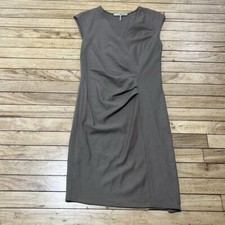 Halston Heritage Wool Shift Dress Woman 2 Tan Beige Gray V Neck Sleeveless Midi