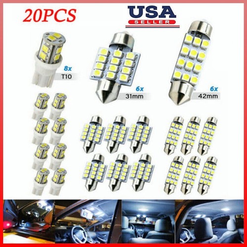 20pcs LED Interior Lights Bulbs Kit Car Trunk Dome License Plate Lamps 6000K