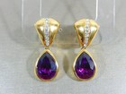 CHRISTIAN DIOR SIGNED VTG PURPLE & CLEAR CRYSTAL RHINESTONE GP DROP EARRINGS