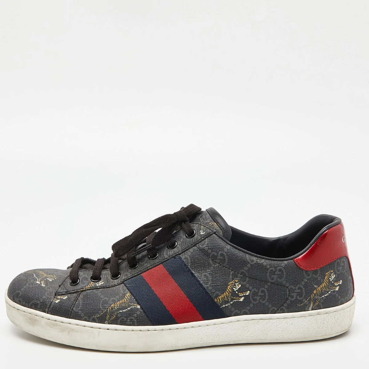 Gucci Black GG Supreme Canvas Web Ace Tiger Low Top Sneakers Size
