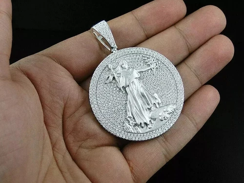 3 Ct Real Moissanite Wedding Liberty Coin Pendant 14k White Gold Plated