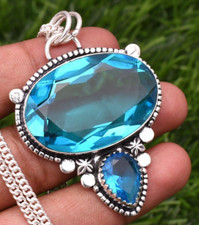 Blautopas Edelstein 925 Sterlingsilber handgefertigter Schmuck Anhänger 2,10 ...