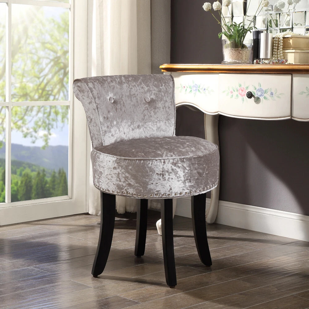 Solid Velvet Vanity Stool with Back Small Makeup Stool Chair Thicken Upholstered