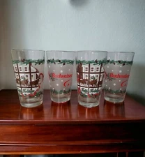 Budweiser Beer Pint Glasses Christmas Tumblers Happy Holiday Set (4) Clydesdales