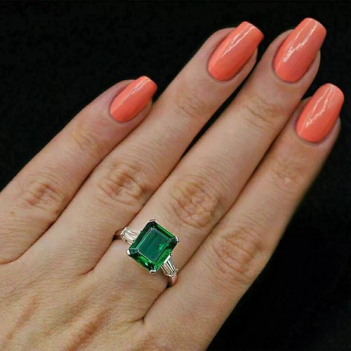 2.50 Ct Emerald Natural Emerald & Diamond Engagement Ring 14K White Gold solid - 第 1/5 張圖片