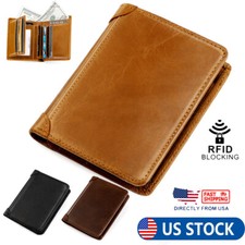 RFID Blocking Mens Leather Trifold Wallet Slim Credit Card Holder Short Clutch