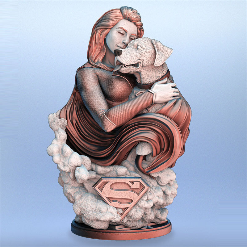 3D Print Super Girl and Crypto Garage Kit Figure Model Kit Unpainted Unassembled