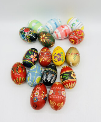 Vintage Hand Painted Wood Easter Eggs Mixed Lot 18 Floral Rabbit Chick