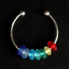 handmade rainbow sea beach glass beads bracelet bangle