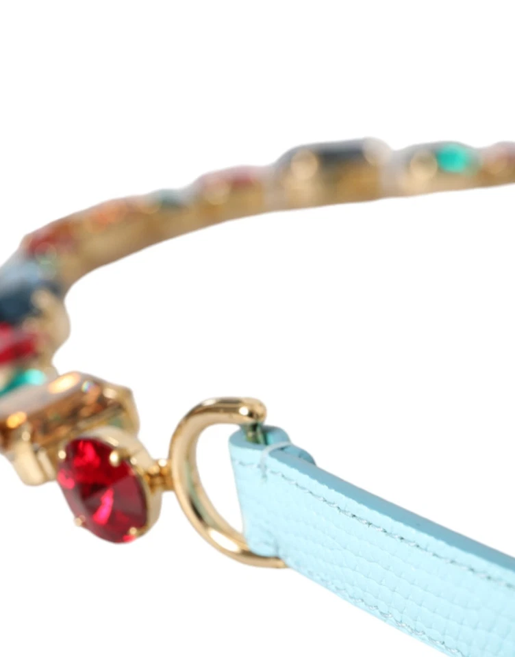 Cinturón DOLCE & GABBANA Cuero Azul Claro Cristal Cadena Cintura 85cm/34in 1210usd Foto 4 de 4