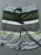 Op Swim Shorts Mens 34 Gray Striped Logo Chino Swimming Beach Pool Casual Mens