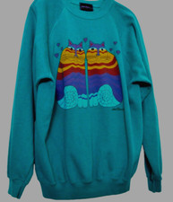 Laurel Burch Sweatshirt Cats Print Sweatshirt Size XL 46-48 Hanes USA Vtg READ