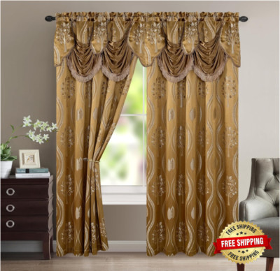 Cortinas Para Sala De Estar Elegantes Con Cenefas 54X84 Modernas Oro 2 Paneles