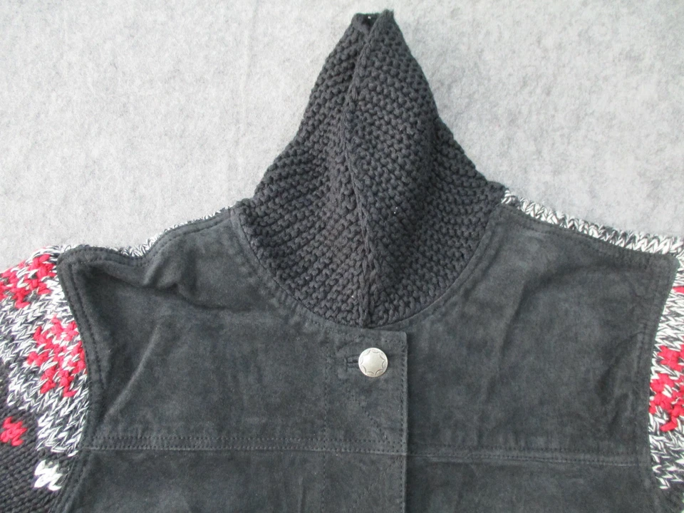 Chaqueta Coldwater Creek Mujer Mediana Negra Roja Cremallera Completa Damas Gamuza Tejida Foto 3 de 4