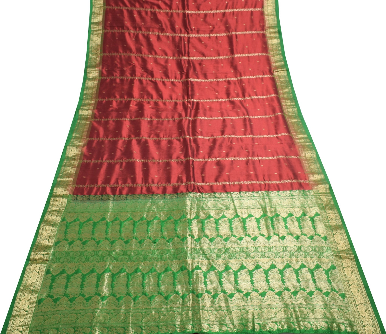 Sushila Vintage Maroon Wedding Silk Saree with Zari Brocade Green Border Fabric