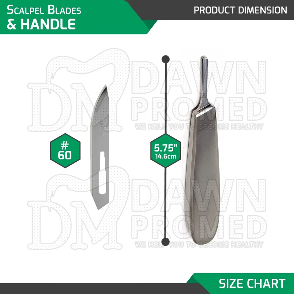 Hojas de bisturí #60 20 piezas con mango BP gratis #8 otorrinolaringología dental quirúrgica inst alemán gr Foto 2 de 4