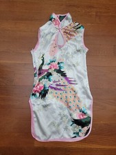 Qipao Dress 4Y Girl Clothes Peacock Sleeveless Slim Traditional Dress