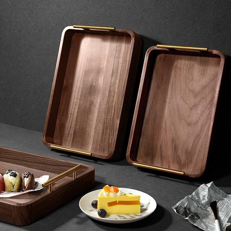Black walnut wooden rectangular household solid wood snack bread coffee cup tray - Image 4 of 4