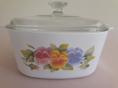 3L + 5L SUMMER BLUSH PANSY CORNING WARE CASSEROLE DISHES +PYREX LIDS VGC - Picture 3 of 18