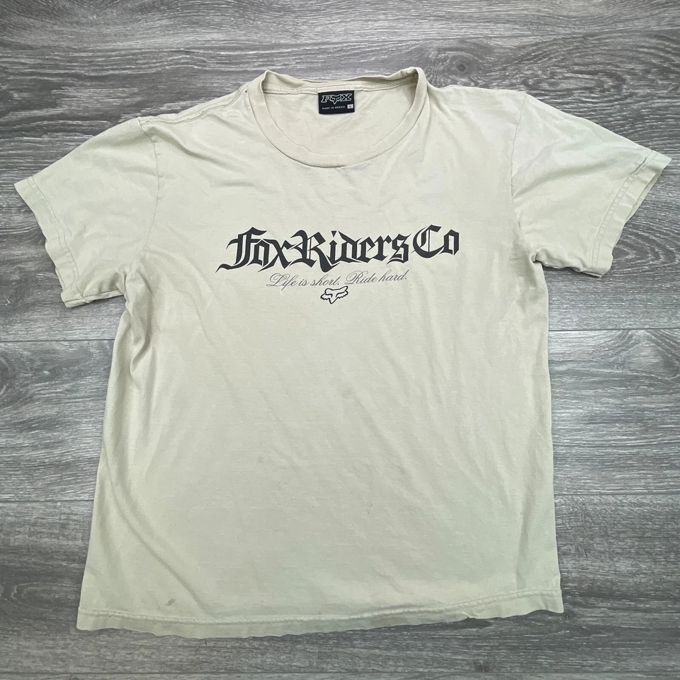 Vintage Fox Racing Shirt Mens L Beige BMX Spell Out Motocross Streetwear - Image 3 of 4