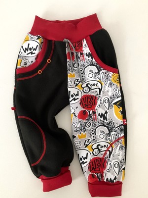 Gr. 80-86 Jogginghose Kinderhose Babyhose Fleece Junge Pumphose schwarz rot