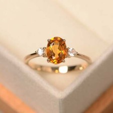 Citrine Ring, Engagement Ring, Anniversary Ring, Three Stone Ring, Gift For Her