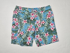 J Crew Swim Suit Mens 33 Trunks Stretch Hawaiian Floral Blue Pink Green Cargo
