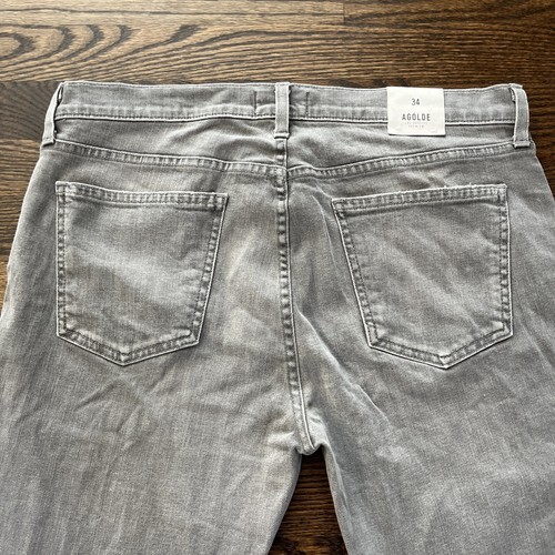 Men's NWT Agolde Skinny Relaxed Fit Bedford Jeans Size 34 Gray Destroyed - Picture 12 of 13