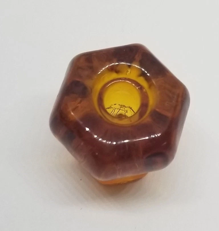 1" AMBER Hexagonal Glass Knob orange flame honey brown Hexagon antique vintage - Image 3 of 4