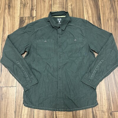 Mountain HardWear Shirt Mens Small Green Striped Long Sleeve