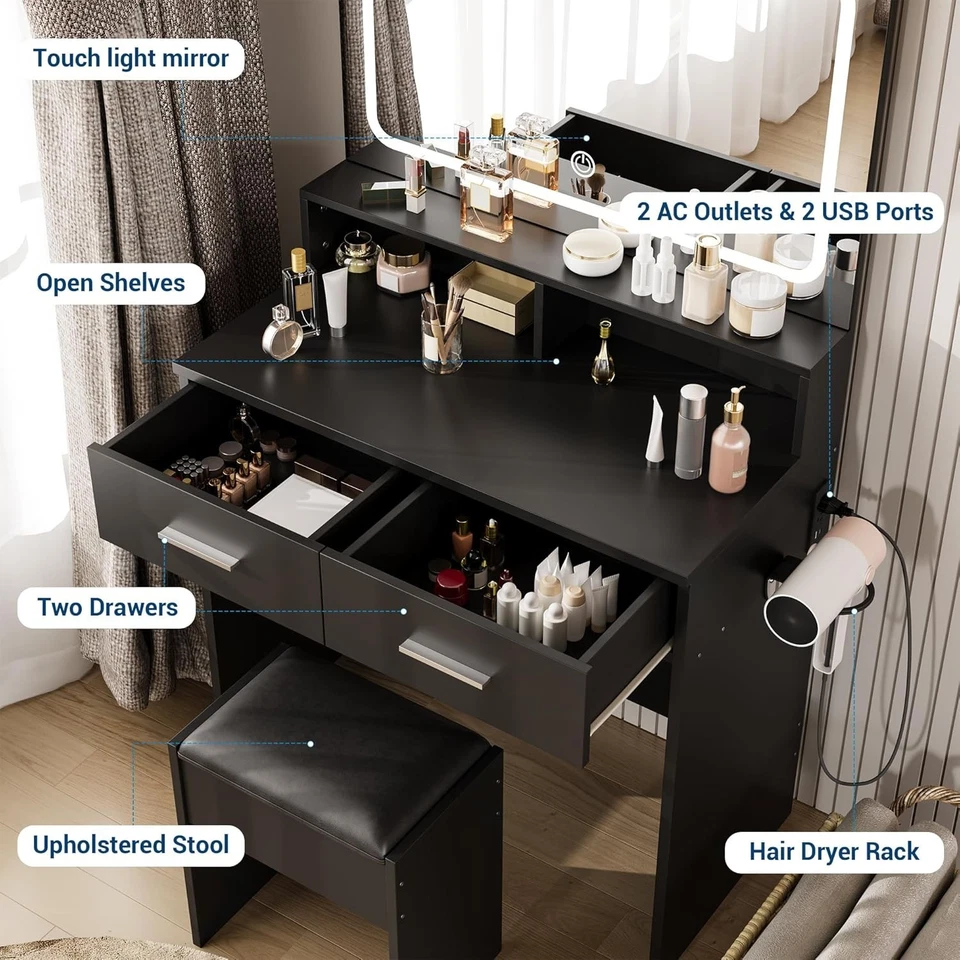 Vanity Desk with Mirror Makeup Vanity Set with LED Lights Vanity Dressing Table - Image 3 of 4