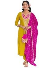 Women's Viscose Embroidered Straight Kurta with Pant and Dupatta Set