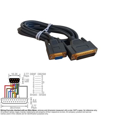 Cable Serial RS-232 DB9 9-Pin Female DB25 25-Pin Male RS232 10FT AT Modem