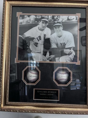Ted Williams & Joe DiMaggio Autographed Baseballs Framed Red Sox Yankees