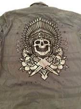Mens' Affliction Black Label Button-Down Shirt Graphic Skull  Feathers Size 2XL