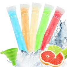 Disposable Popsicle Mold Bags, 11" x 2" with Zip Seals and Funnel for Ice Pops