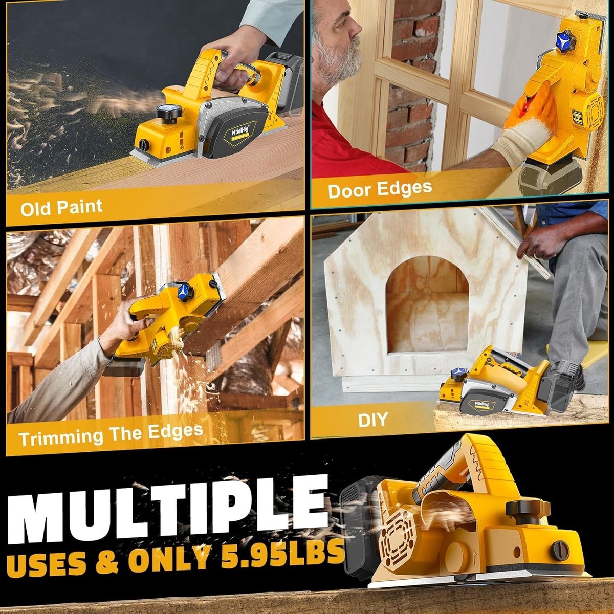 Battery-Powered Hand Planer: 3-1/4-Inch Portable Planer Compatible With For Dewalt 20V Battery (Battery Not Included) - 15000 RPM Wood Planer Ideal For Woodworking, Carpentry, And * - * With * And - View #4