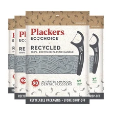 Plackers Ecochoice Activated Charcoal Recycled Dental Flossers, 90 Count (Pac...
