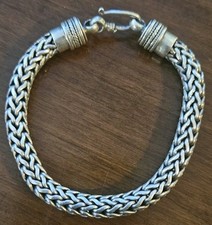 925 Stamped: Designer Sterling Heavy Wheat Chain Link Statement Hook Bracelet