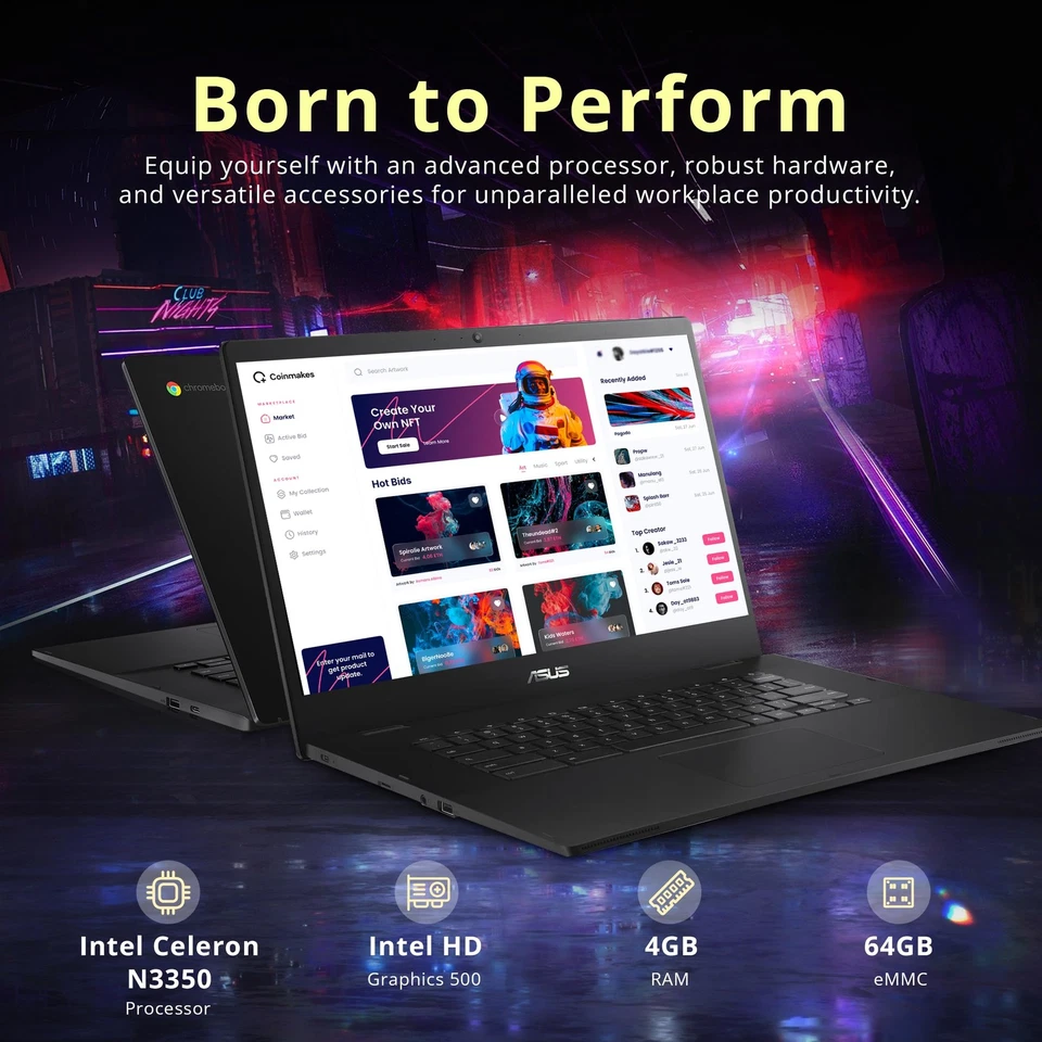 ASUS Chromebook 156 FHD Intel Celeron 4GB RAM 64GB eMMC Black Laptop - Image 2 of 4