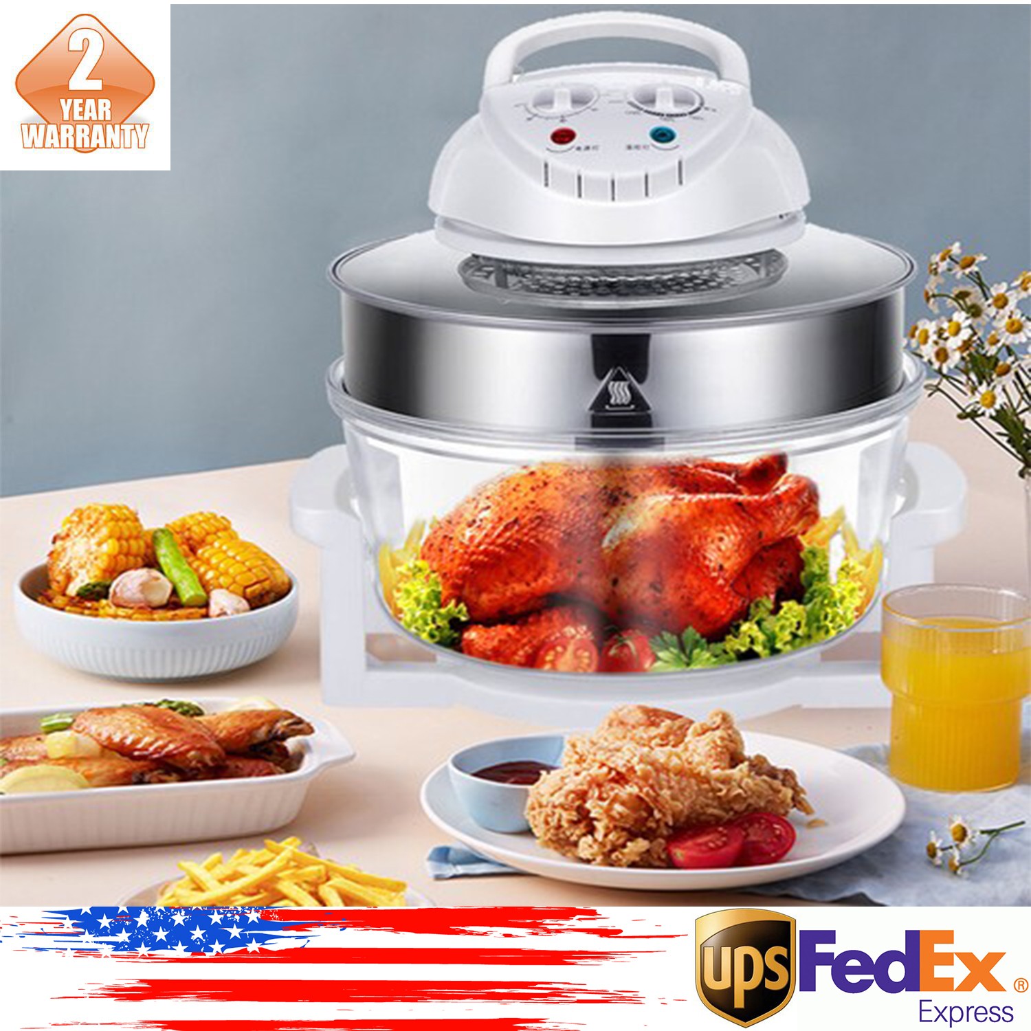 12L Air Fryer Glass Convection Oven Multifunction Cooker 360° Hot Air Fry/Roast