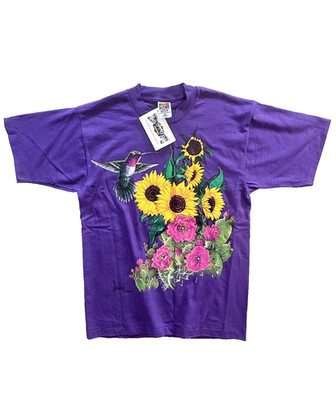 Ragtops Hummingbird Sunflower Cactus Single Stitch Vtg Purple T Shirt Sz M NOS